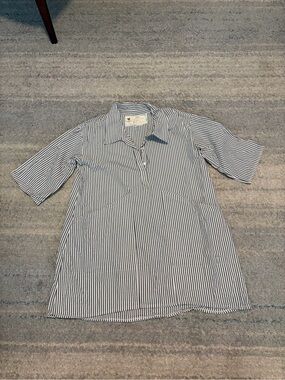 Farmhouse Frocks XL Dress Tunic Striped Seersucker Lagenlook Amish Handmade Pock